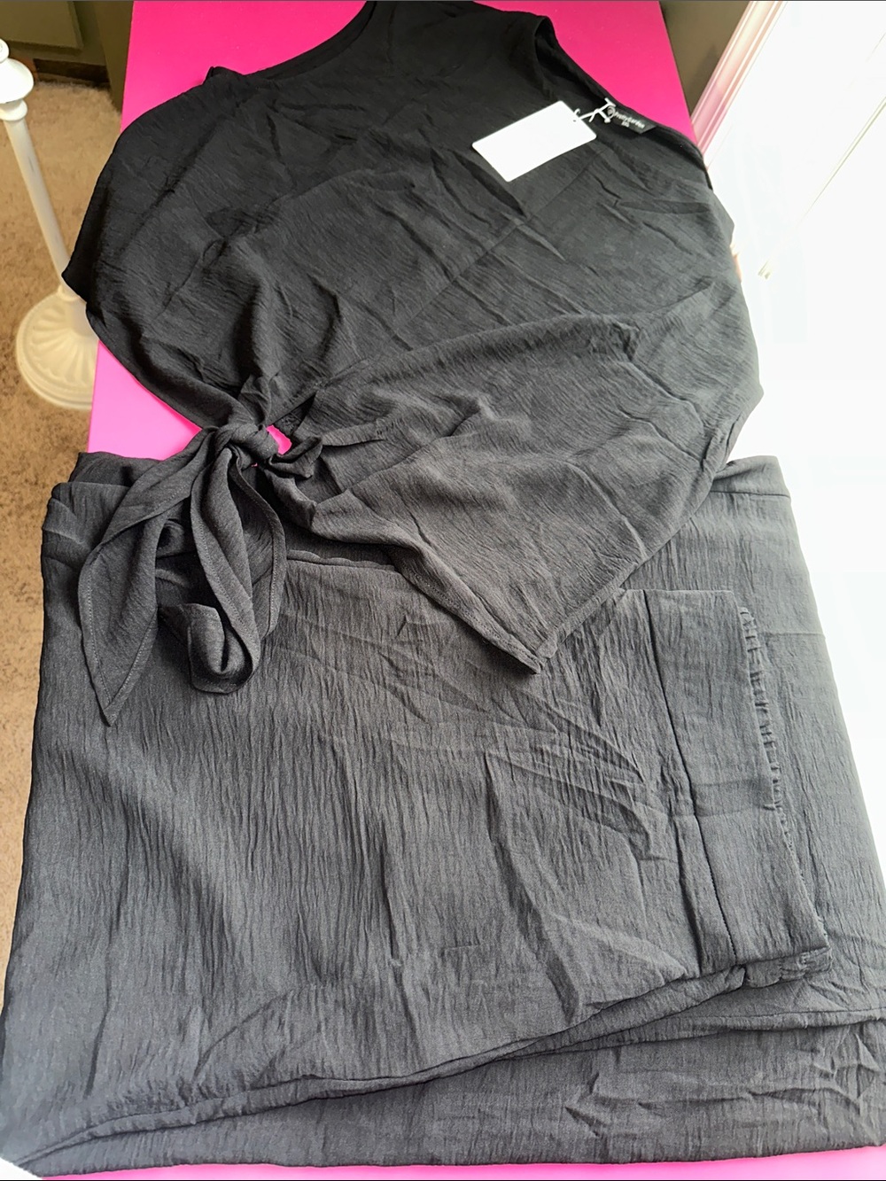 Pretty Garden Women’s Black Textured Pantsuit with Side Tie
